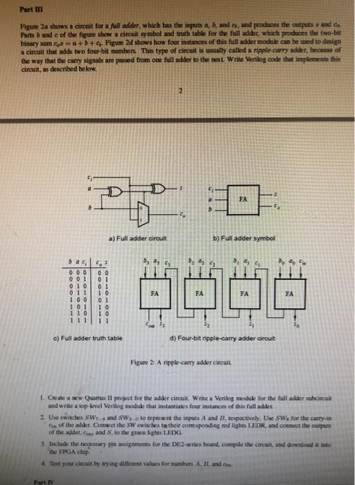 Part II Figure 2a shows a circuit for a full adder, | Chegg.com