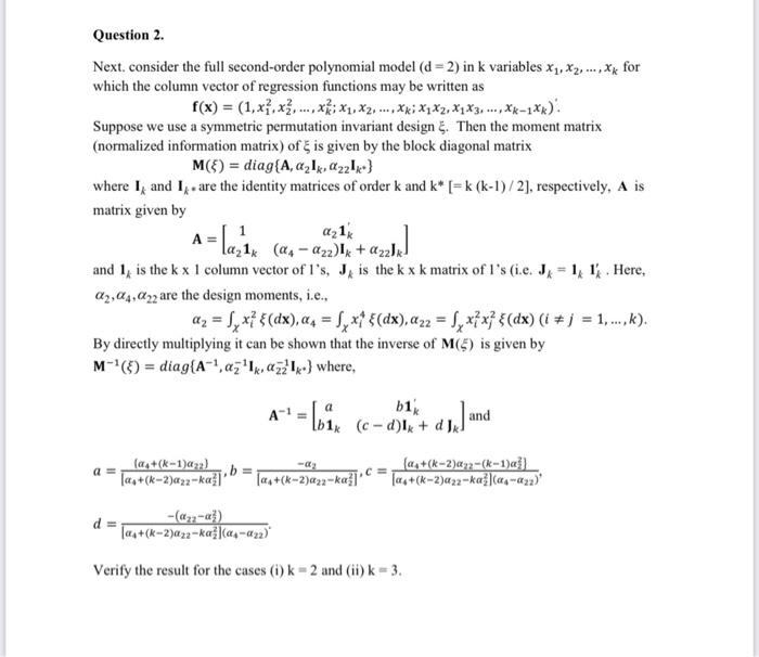 Solved Next. consider the full second-order polynomial model | Chegg.com