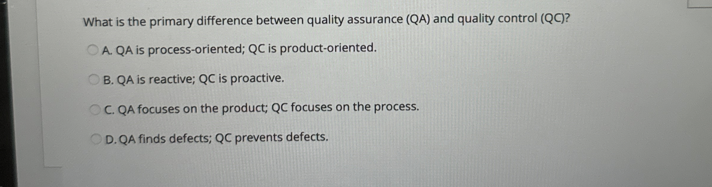 Solved What is the primary difference between quality | Chegg.com