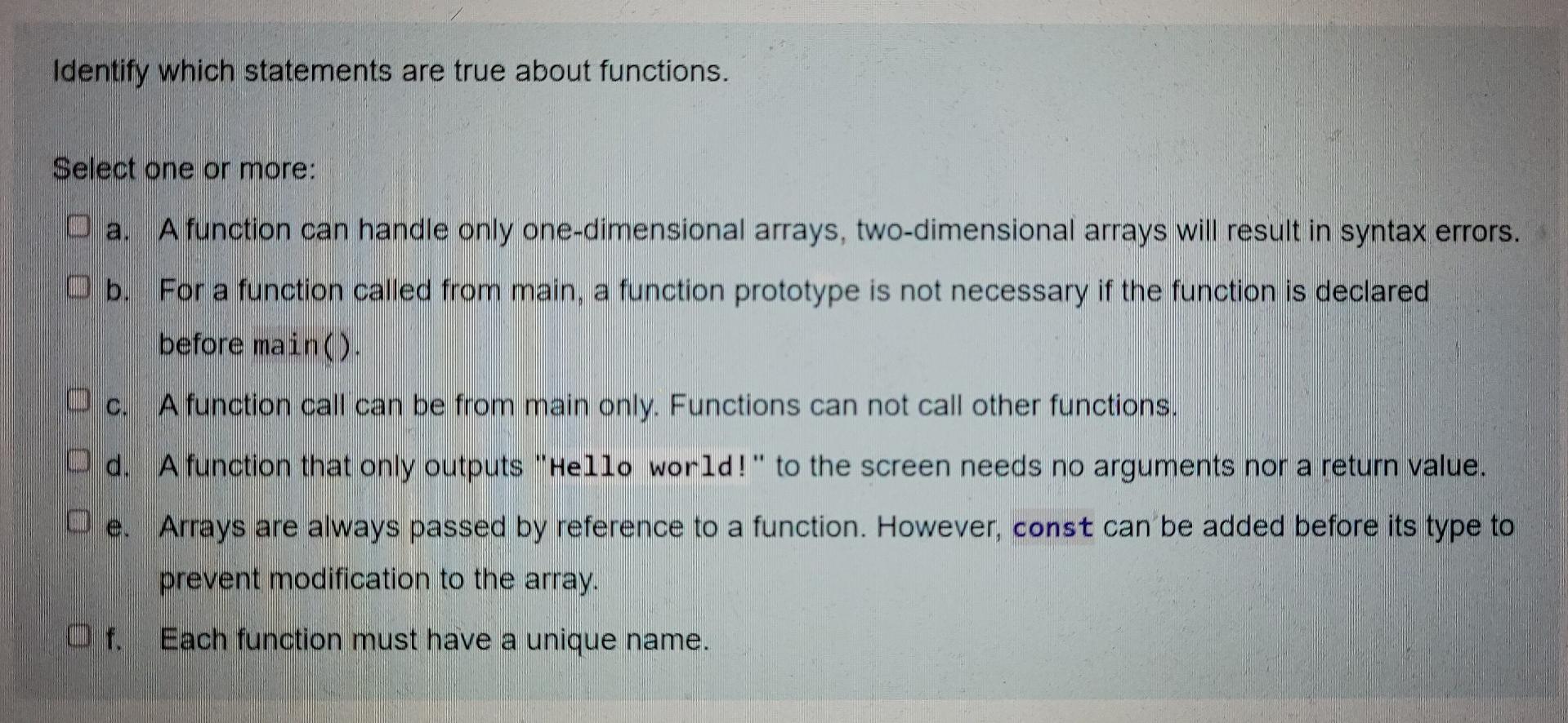 Solved Identify which statements are true about functions. | Chegg.com