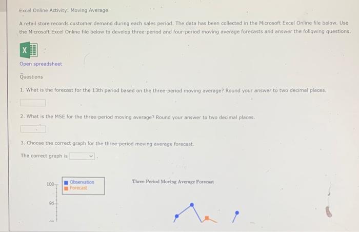 Solved Excel Online Activity: Moving Average A retail store | Chegg.com