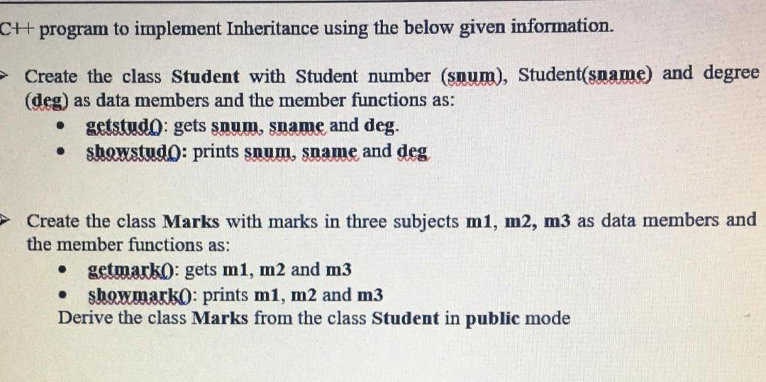 Solved CH program to implement Inheritance using the below | Chegg.com