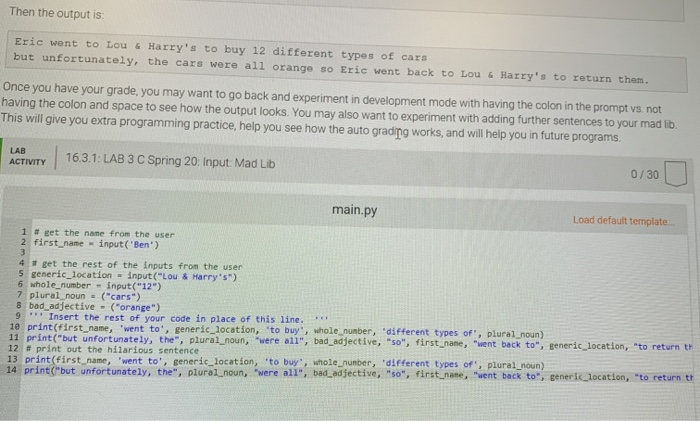 Then the output is: Eric went to Lou & Harrys to buy 12 different types of cars but unfortunately, the cars were all orange