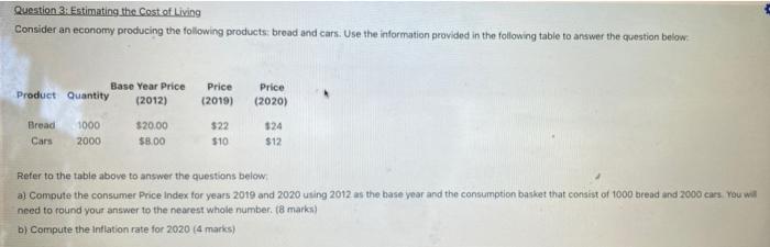 Solved Question 3: Estimating The Cost Of Living Consider An | Chegg.com