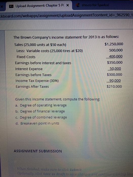 Solved the browns company’s statement for 2013 is as