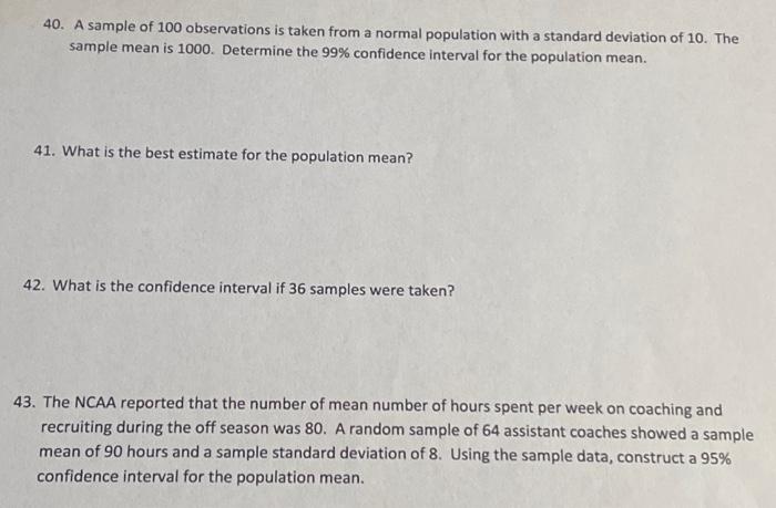 Solved 40. A Sample Of 100 Observations Is Taken From A | Chegg.com