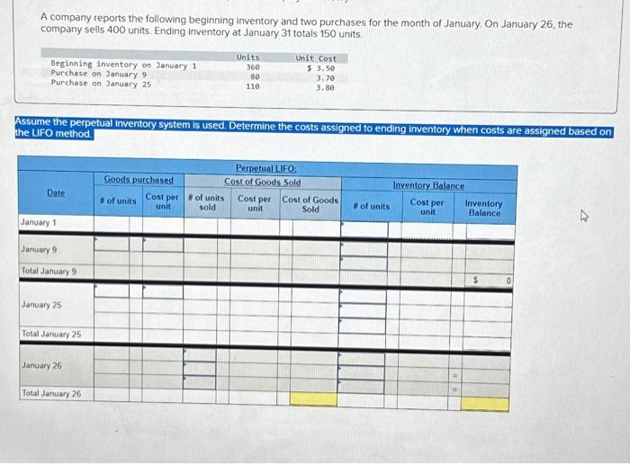 Solved A company reports the following beginning inventory | Chegg.com