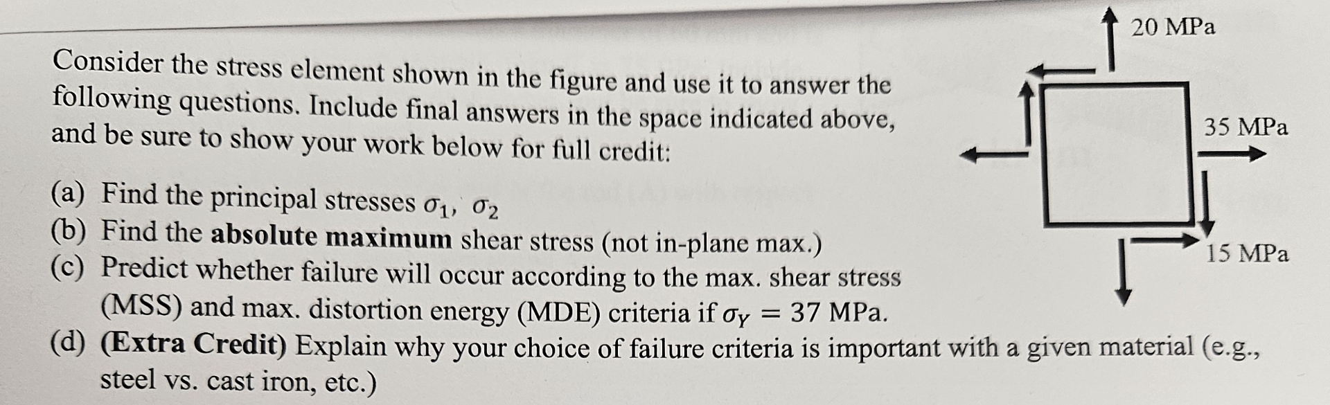 Solved Consider the stress element shown in the figure and | Chegg.com
