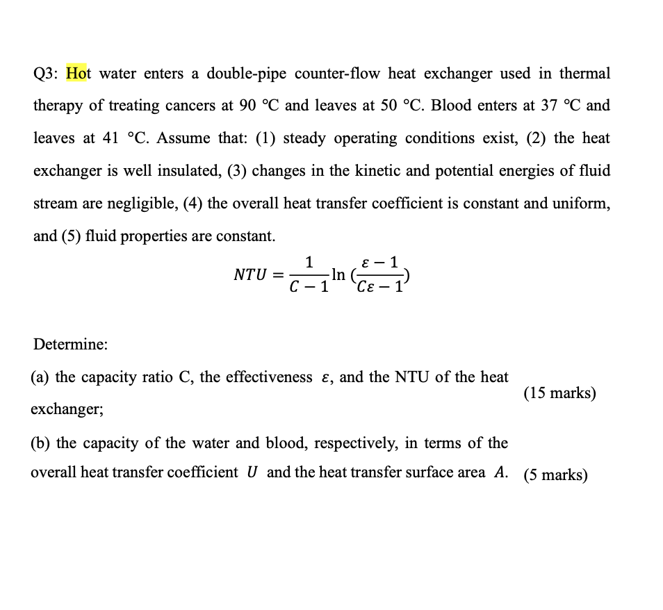 Q3 Hot water enters a doublepipe counterflow heat
