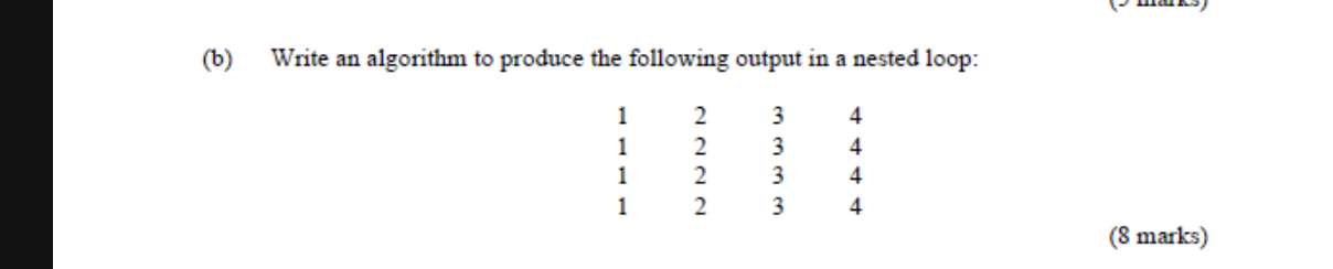Solved (b) ﻿Write an algorithm to produce the following | Chegg.com