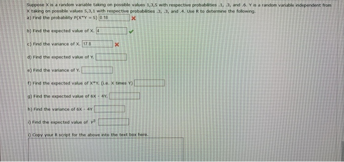 Solved Suppose X is a random variable taking on possible | Chegg.com