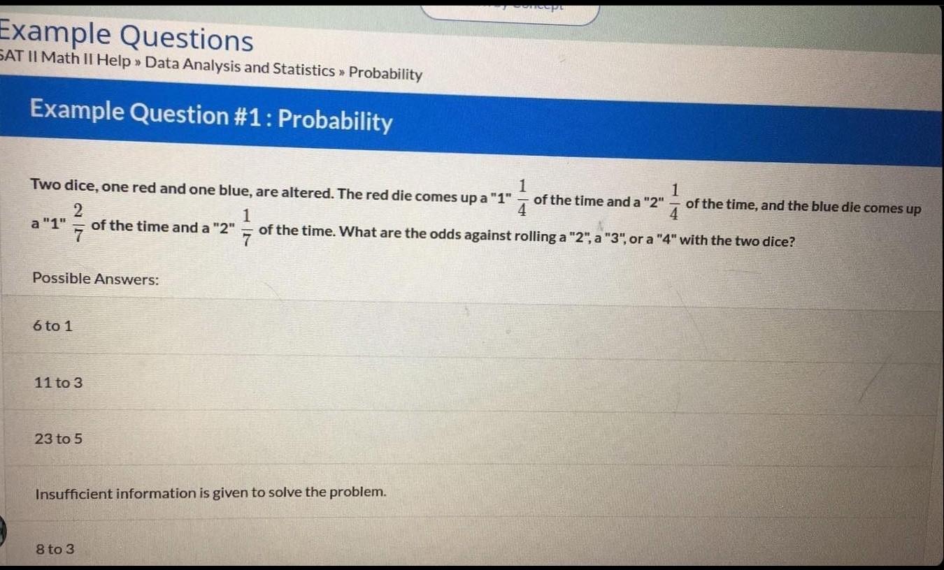 Solved Example Questions SAT II Math II Help » Data Analysis | Chegg.com