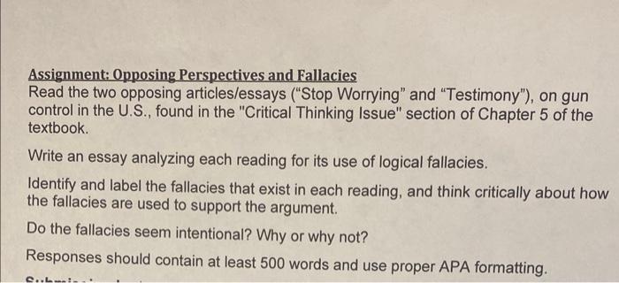 Assignment: 0pposing Perspectives and Fallacies Read | Chegg.com