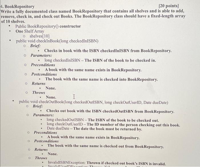Solved . 4. BookRepository [20 points) Write a fully | Chegg.com