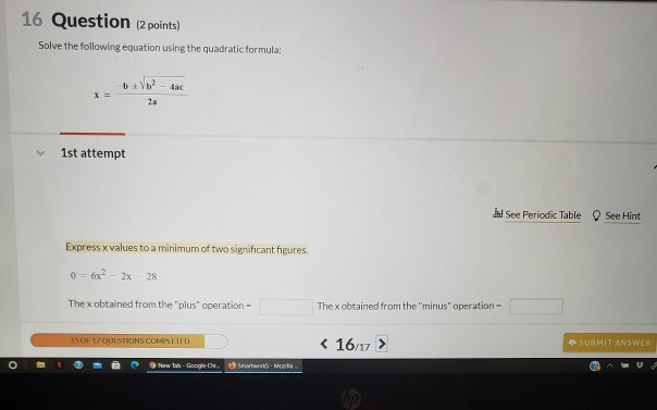 Solved 16 Question (2 points) Solve the following equation | Chegg.com