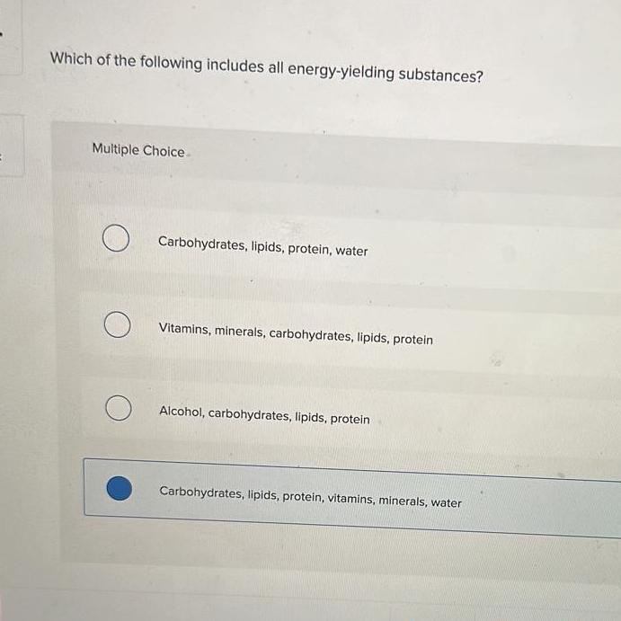 Solved Which of the following includes all energyyielding