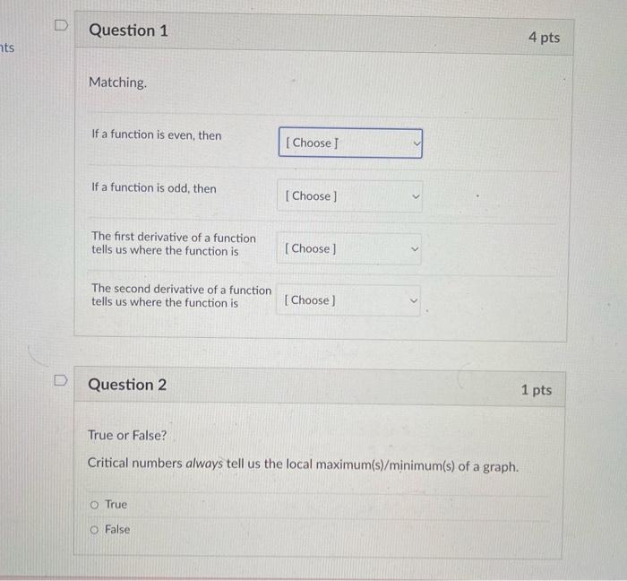 Solved D Question 1 4 pts ts Matching If a function is even, | Chegg.com