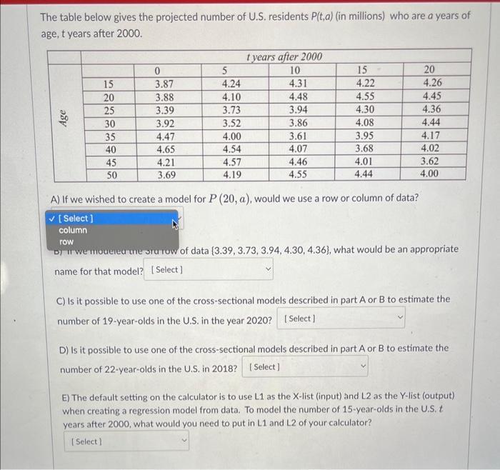 Solved The table below gives the projected number of U.S. | Chegg.com