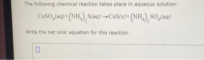 Solved The following chemical reaction takes place in | Chegg.com