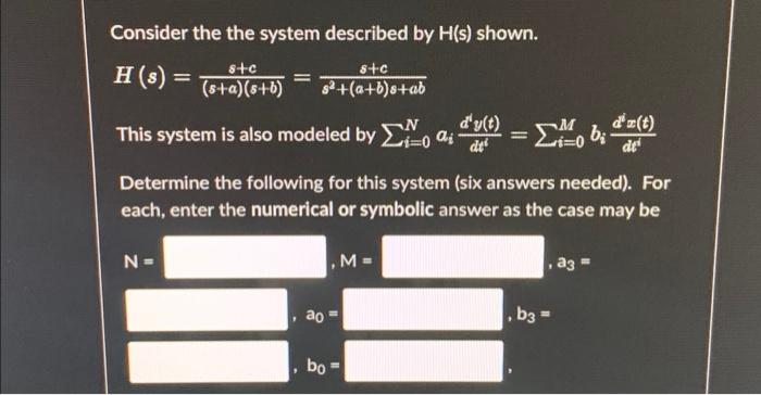 Solved Consider The The System Described By H(s) Shown. S+c | Chegg.com