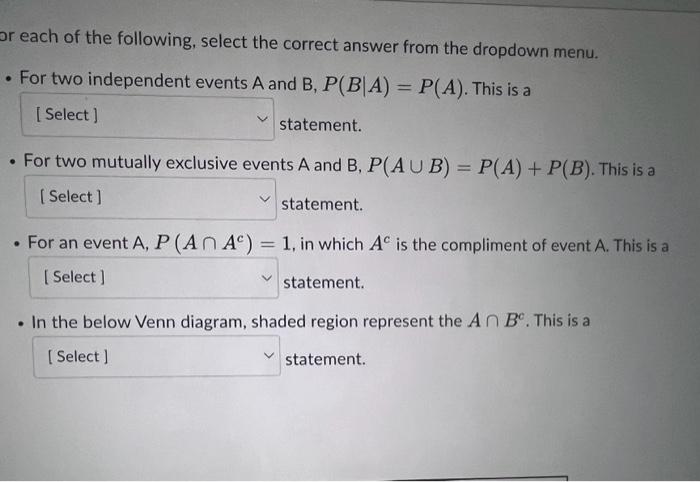 Solved each of the following, select the correct answer from | Chegg.com