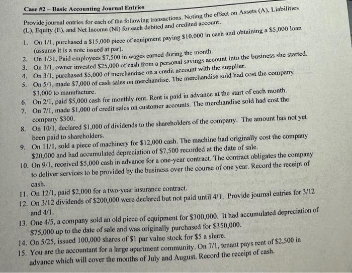 Case \2 Basic Accounting Journal Entries Provide