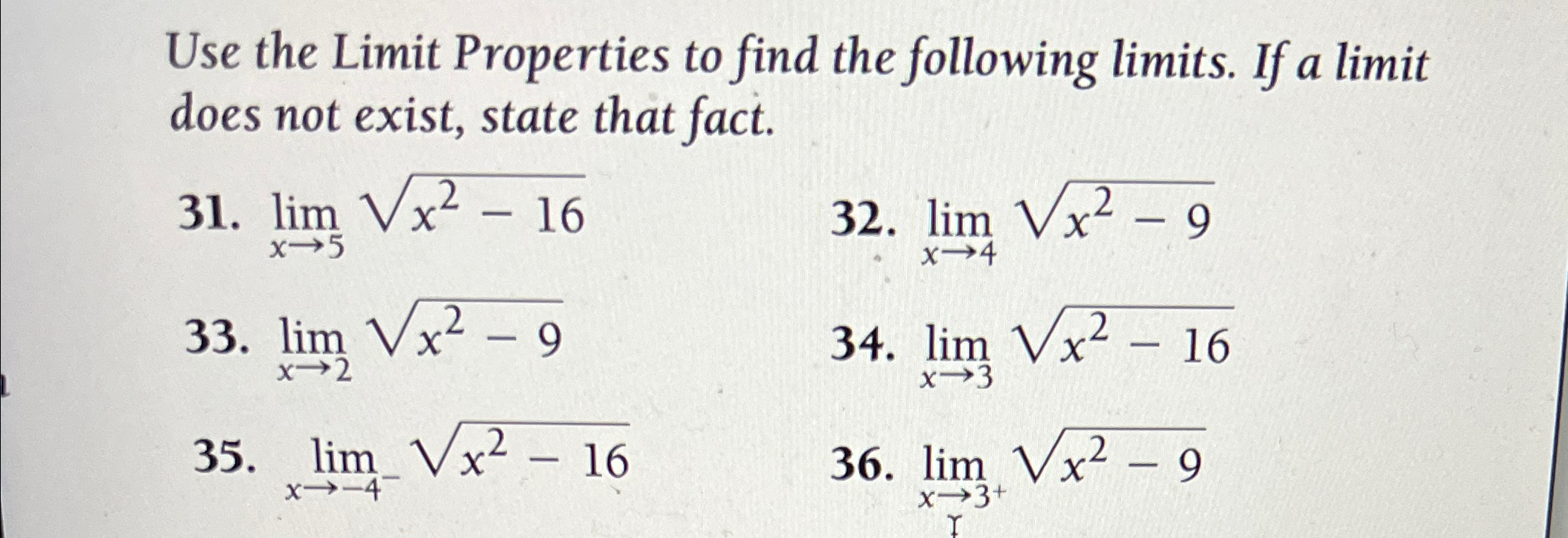 Solved Use the Limit Properties to find the following | Chegg.com