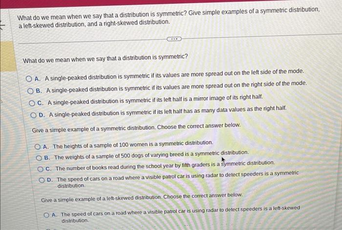 Solved What do we mean when we say that a distribution is | Chegg.com