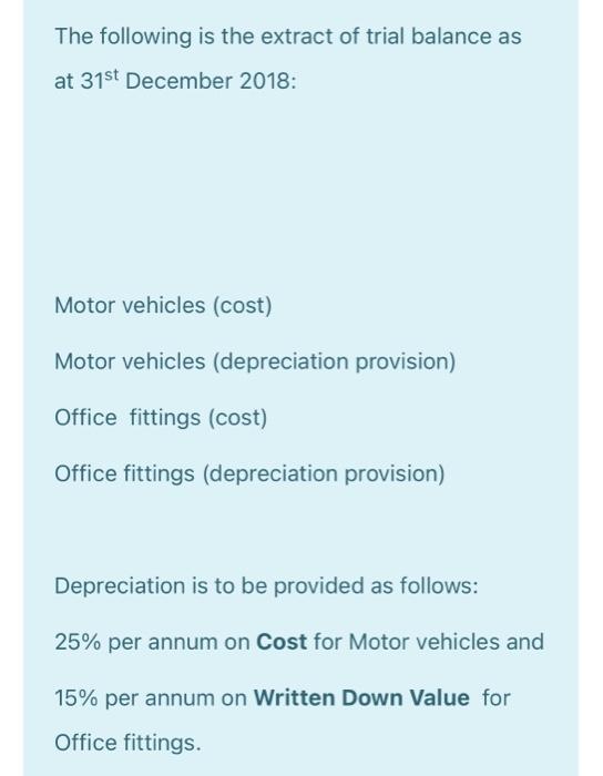 Solved The following is the extract of trial balance as at