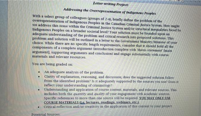 Addressing The Overrepresentation Of Indigenous | Chegg.com