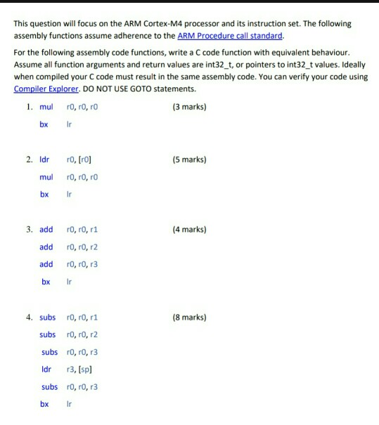 Solved This Question Will Focus On The Arm Cortex M4 Chegg Com