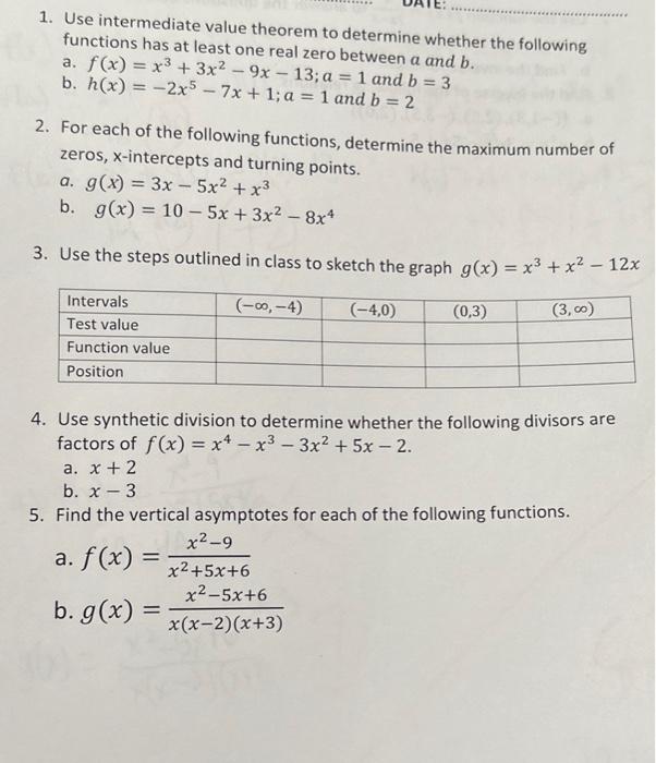 Solved 1. Use intermediate value theorem to determine