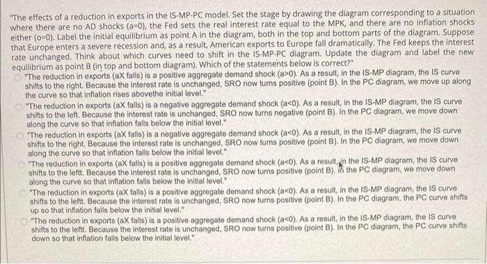 Solved The effects of a reduction in exports in the IS-MP-PC | Chegg.com