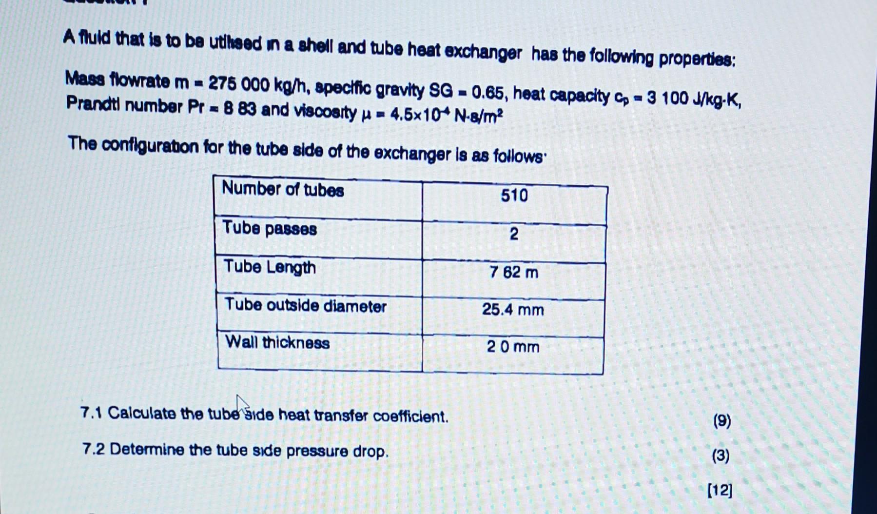 Solved A fluld that is to be utheed in a shell and tube heat