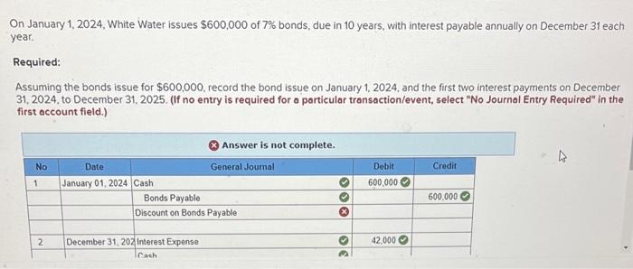 Solved On January First 2024 White Water Issues 600 000 Of Chegg Com   Image