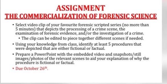 Solved ASSIGNMENT THE COMMERCIALIZATION OF FORENSIC SCIENCE | Chegg.com