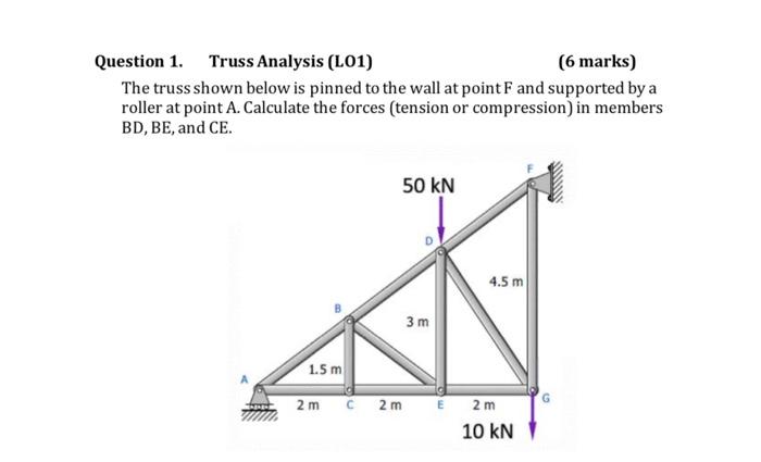 Solved Question 1. Truss Analysis (L01) (6 marks) The truss
