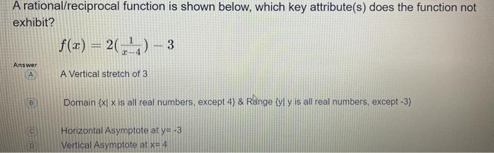 Solved A rational/reciprocal function is shown below, which | Chegg.com