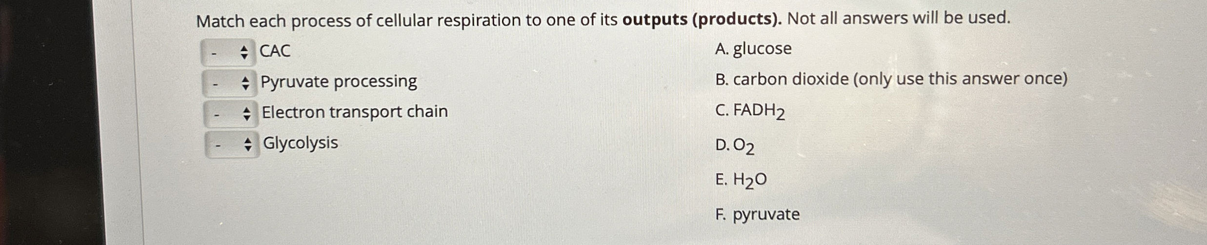 Solved Match each process of cellular respiration to one of | Chegg.com