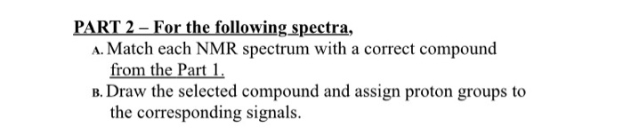 Solved PART 2 - For the following spectra, A. Match each NMR | Chegg.com
