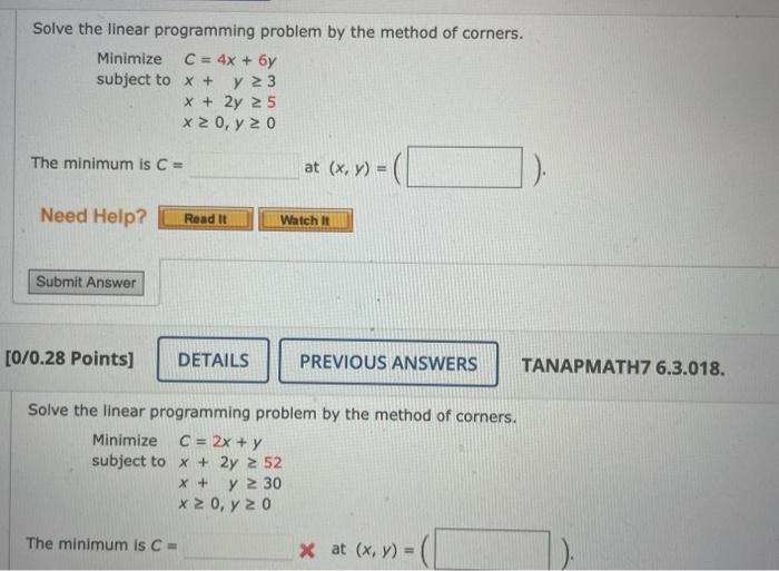 Solved Solve the linear programming problem by the method of | Chegg.com