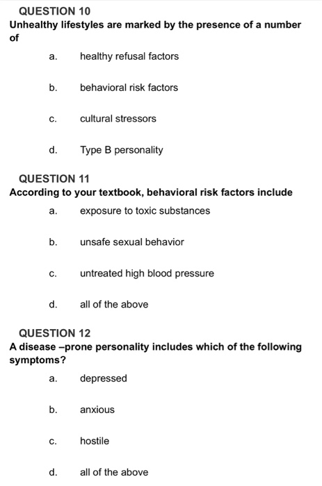 Solved Question 10 Unhealthy Lifestyles Are Marked By The Chegg Com