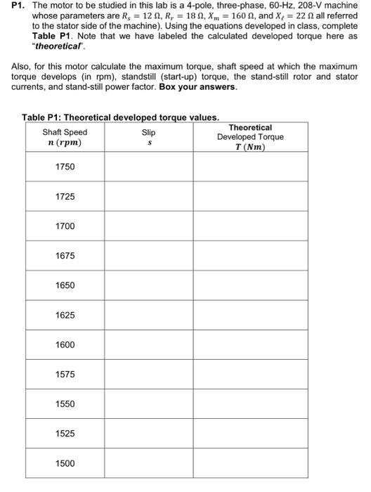 Solved P1. The motor to be studied in this lab is a 4-pole, | Chegg.com