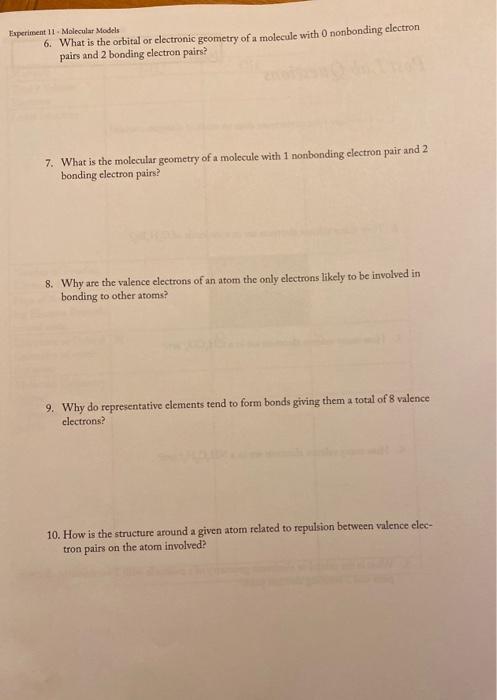 experiment 11 molecular models answers