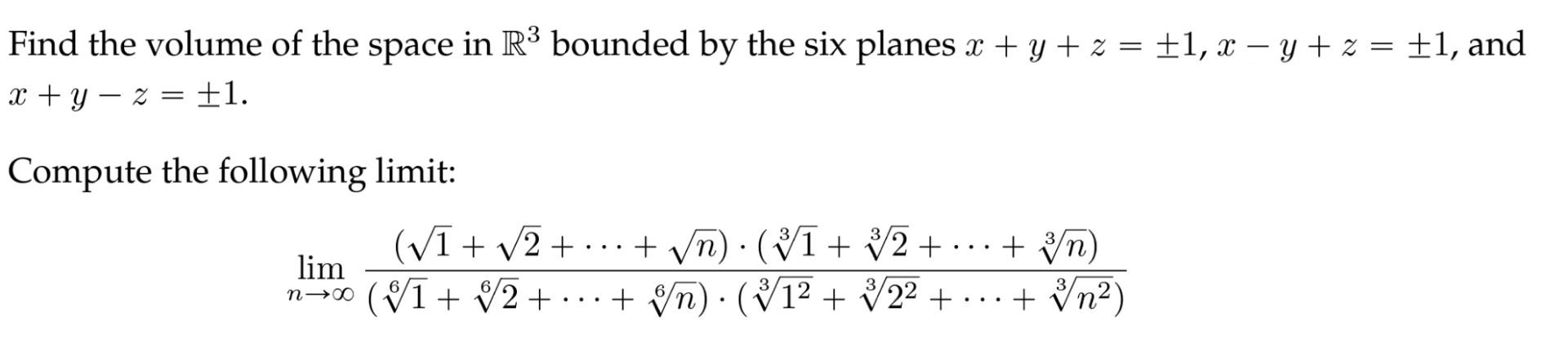 Solved Find the volume of the space in R3 bounded by the six | Chegg.com