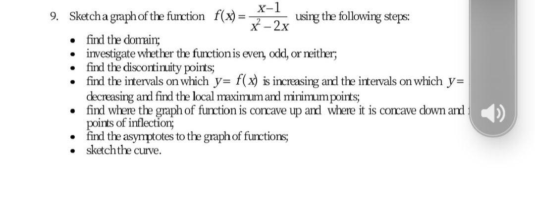 Solved . X-1 9. Sketch a graph of the function f(x) = X - 2x | Chegg.com