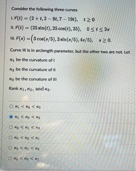 Solved Consider the following three curves I. | Chegg.com