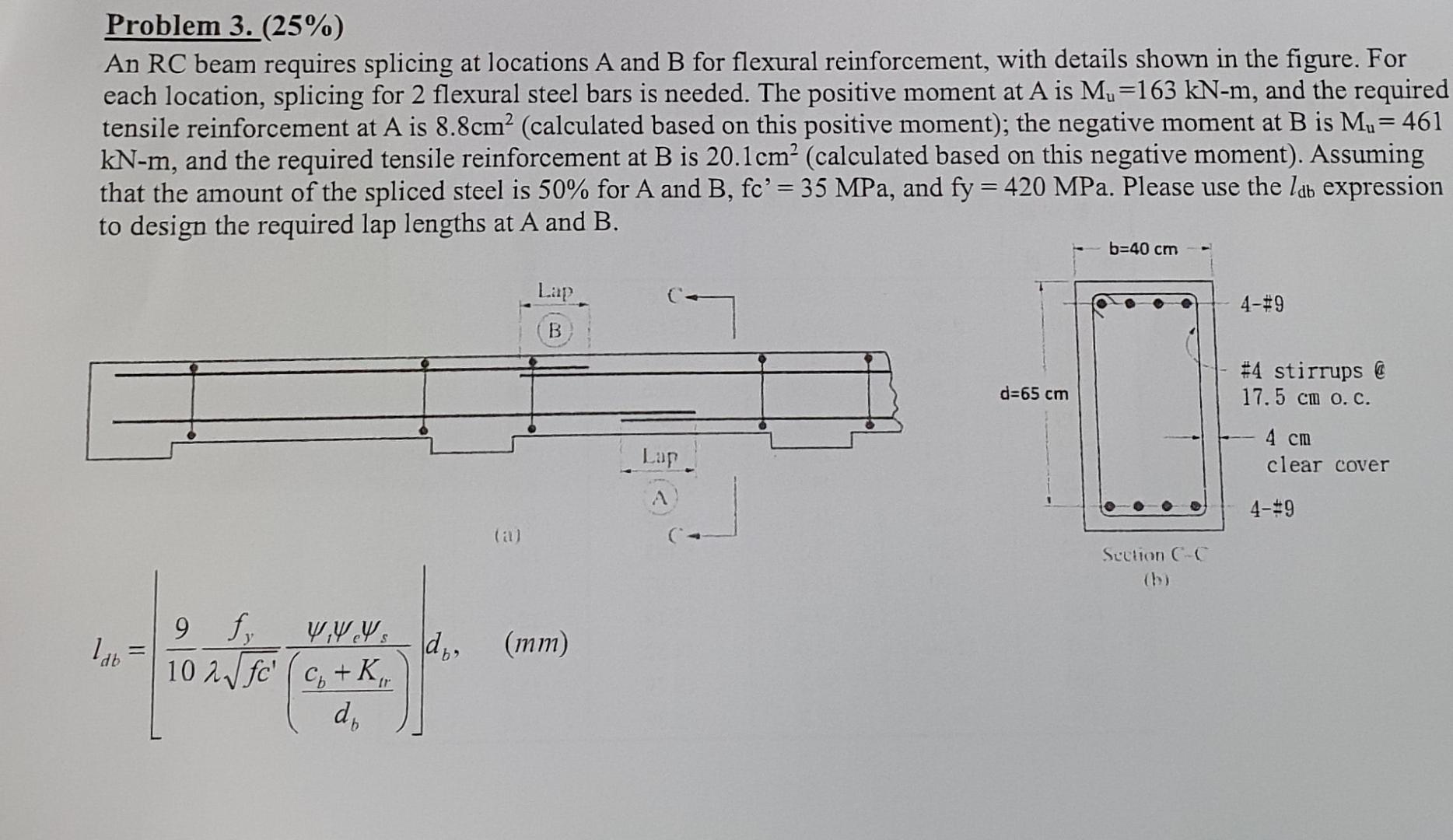 Reinforced concrete class problem 3 25 an rc chegg