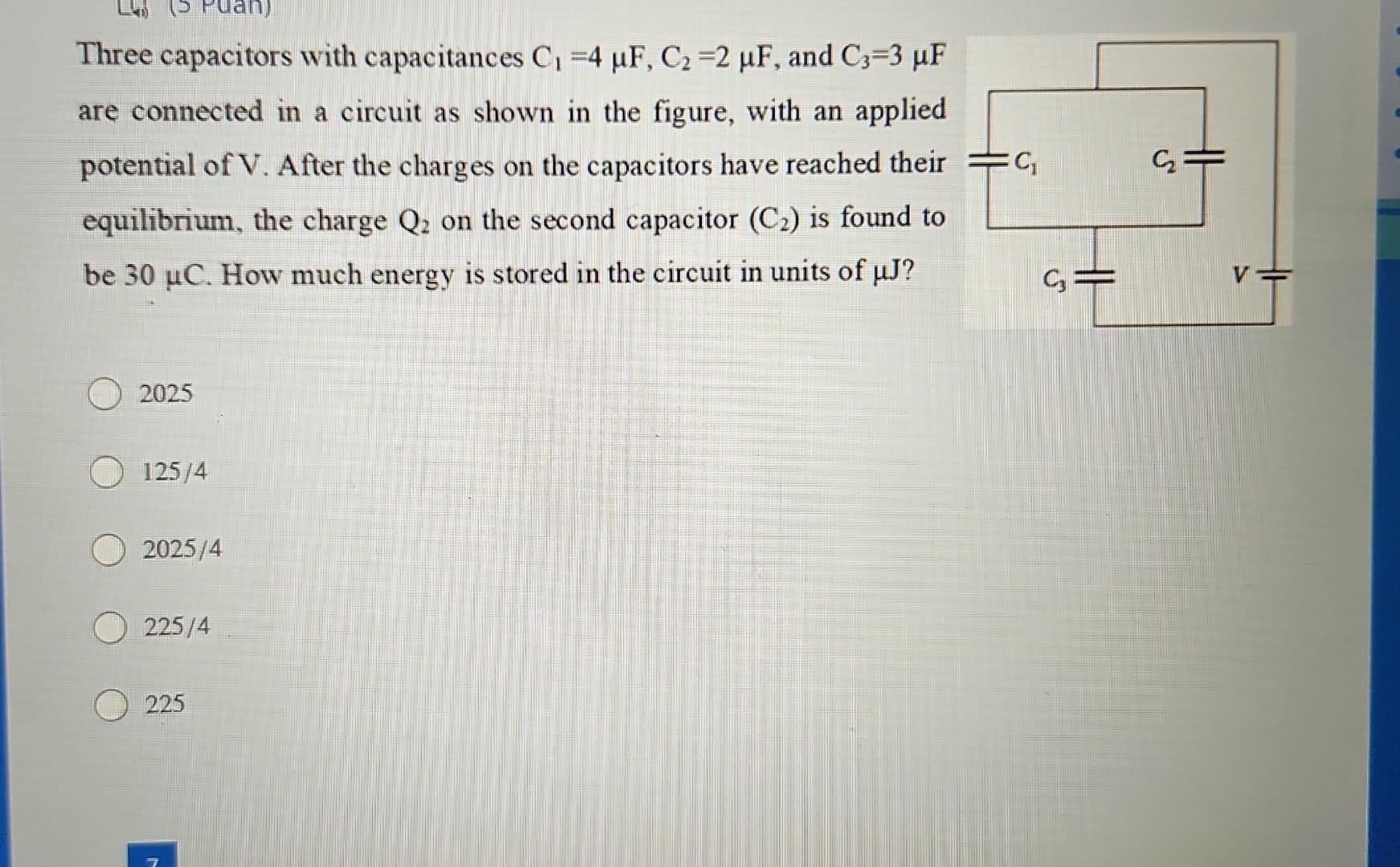 Solved Three capacitors with capacitances C1=4μF,C2=2μF, and | Chegg.com