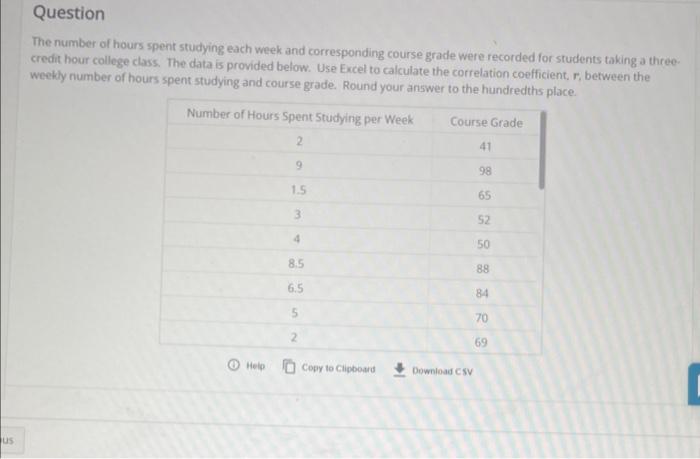 Solved The number of hours spent studying each week and | Chegg.com